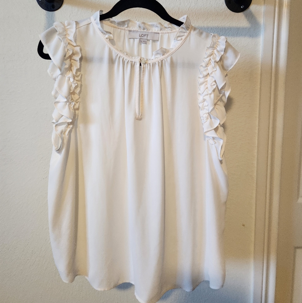 LOFT Georgette Ivory Ruffle Sleeve Blouse
